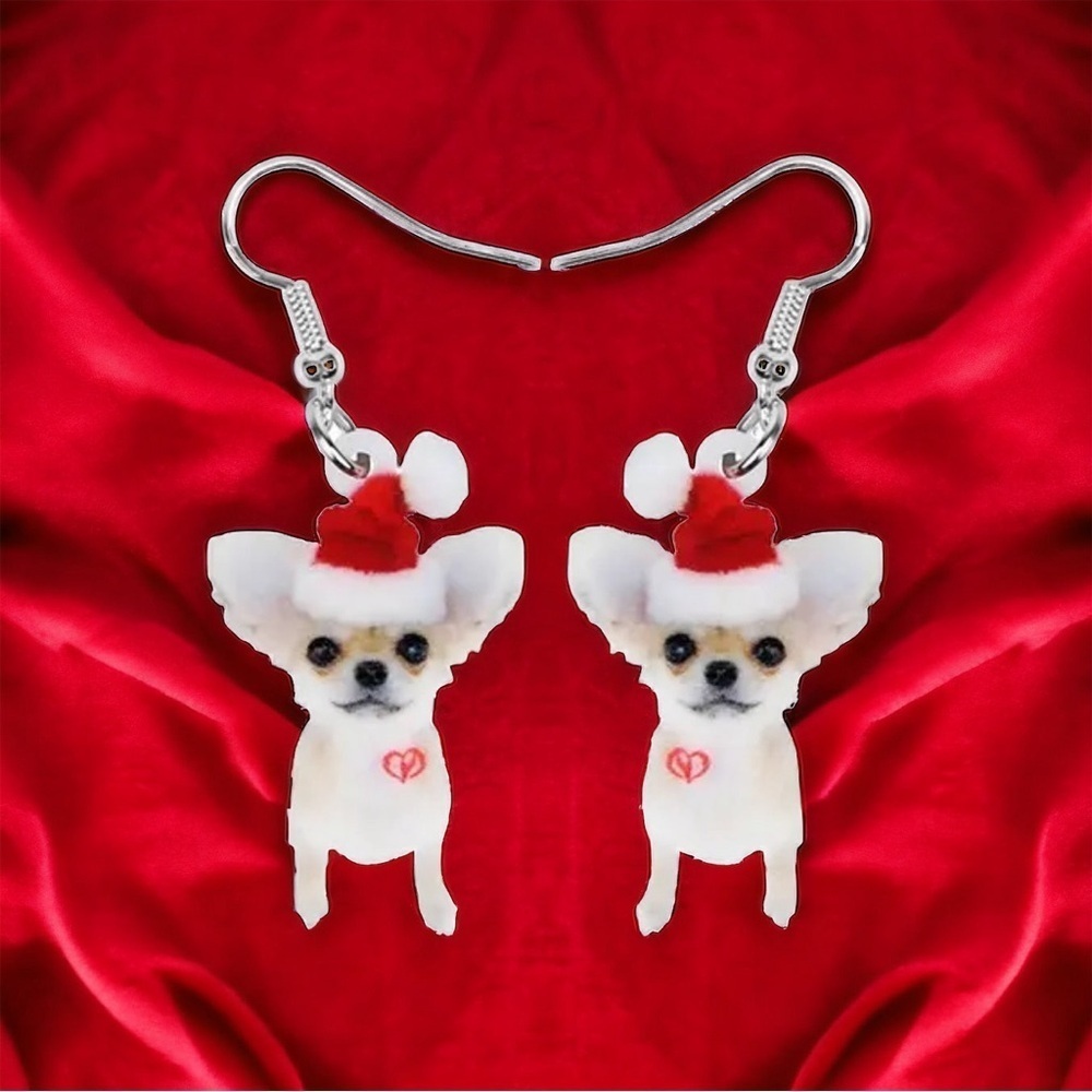 Adorable NWT Christmas Chihuahua Dangle Earrings - Perfect Gift for Dog Lovers! - Picture 5 of 6